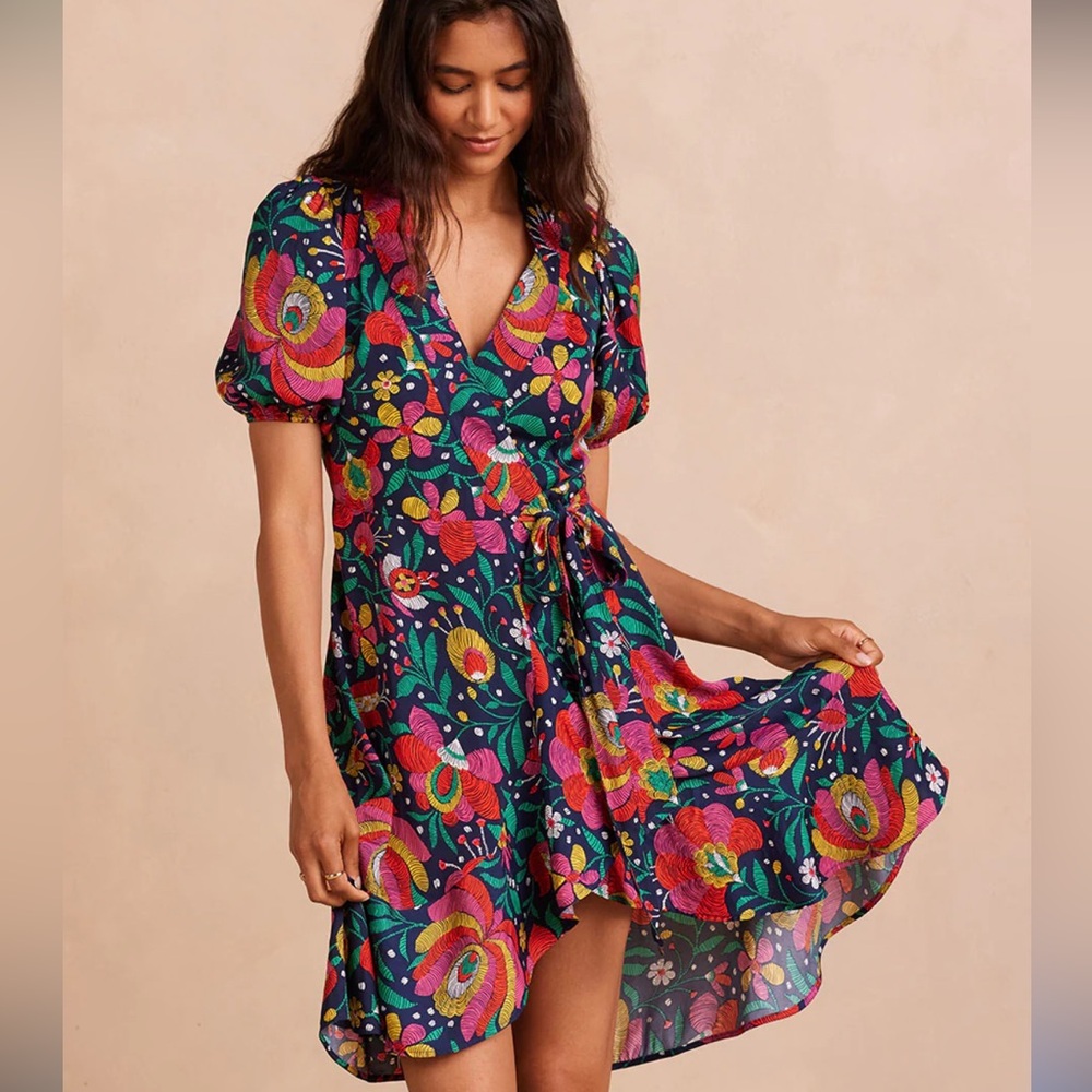 Summersalt The Silky Luxe Puff‎ Sleeve Beach to Brunch Wrap Dress Floral Sz 12